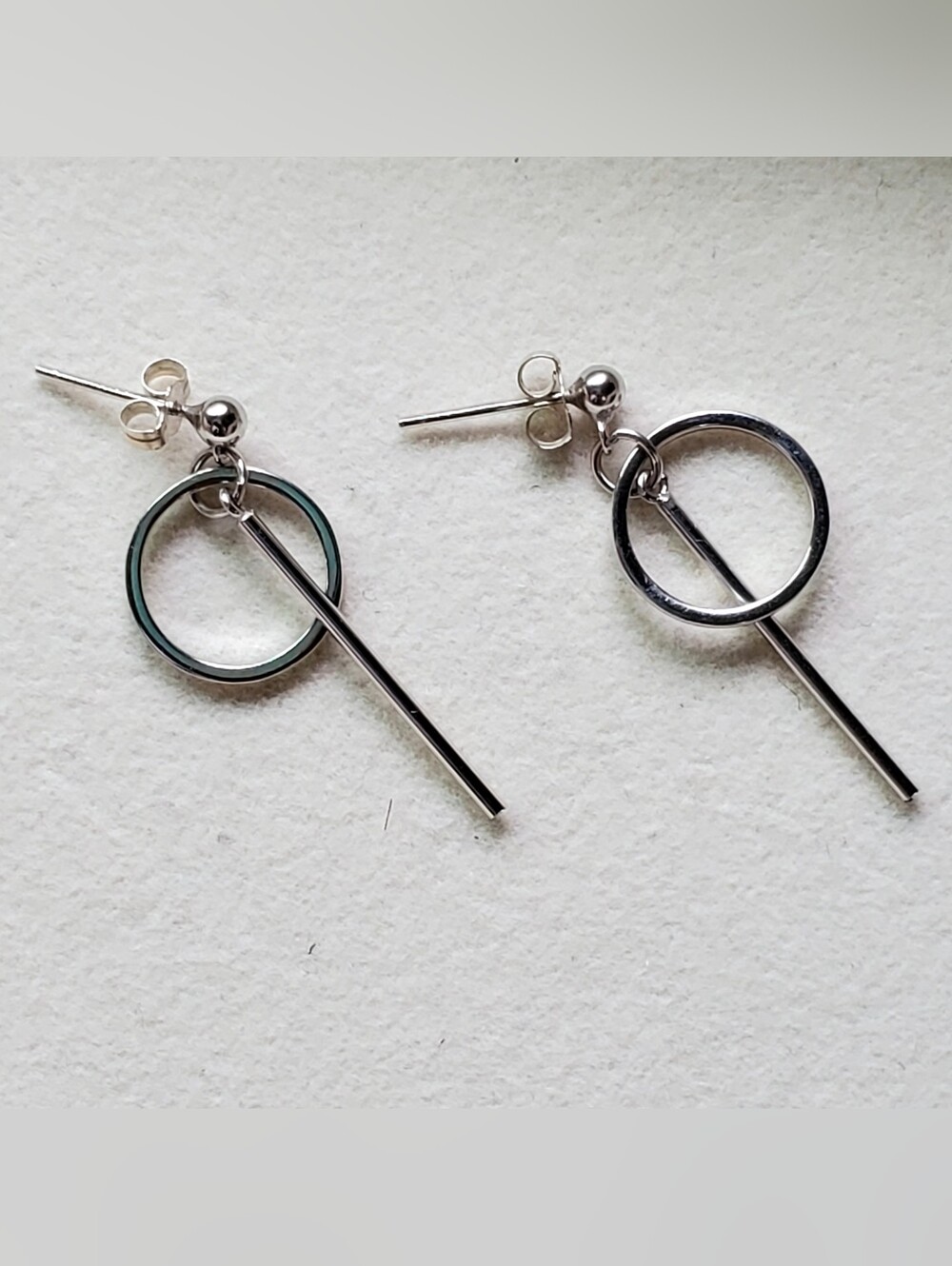 Sterling Silver Modern Circle & Bar Drop Earrings | 925